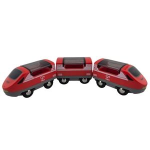 Hape High Speed Passenger Train 3-Piece Magnetic Set Red GOOD Pretend Railway